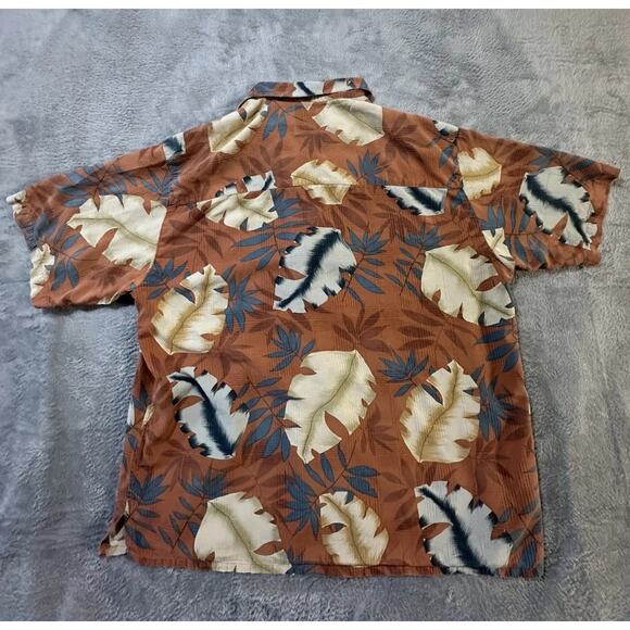 Banana Cabana Silk Hawaiian Shirt XL Rust Orange Tropical Floral Aloha Y2K - Picture 3 of 9